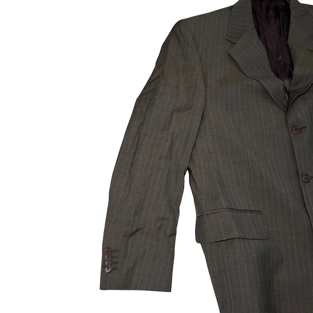 ADOLFO Made in Italy Mens 40R Pinstripe‎ Wool Super 120s Blazer Brown